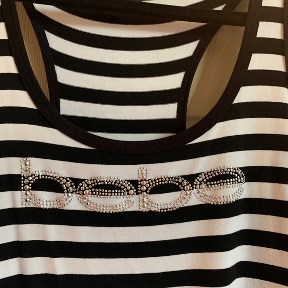 Bebe Black/White Striped Embellished Tank Top sz L - Picture 2 of 5